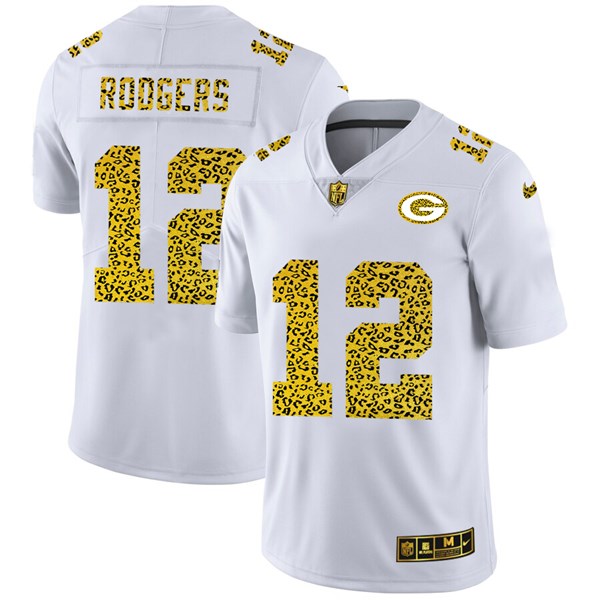 Men's Green Bay Packers #12 Aaron Rodgers 2020 White Leopard Print Fashion Limited Stitched Jersey